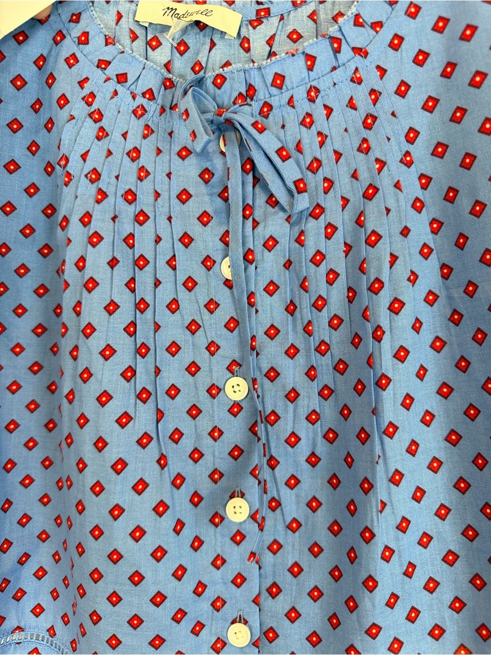 NWT Madewell Blue Sleeveless Button-Front Cottagecore Tank with Red Diamond M - Picture 6 of 6